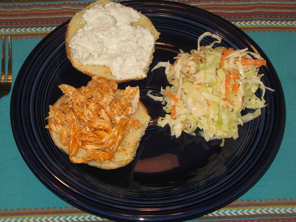 Spicy Buffalo Chicken and bleu cheese sandwiches with Cole slaw