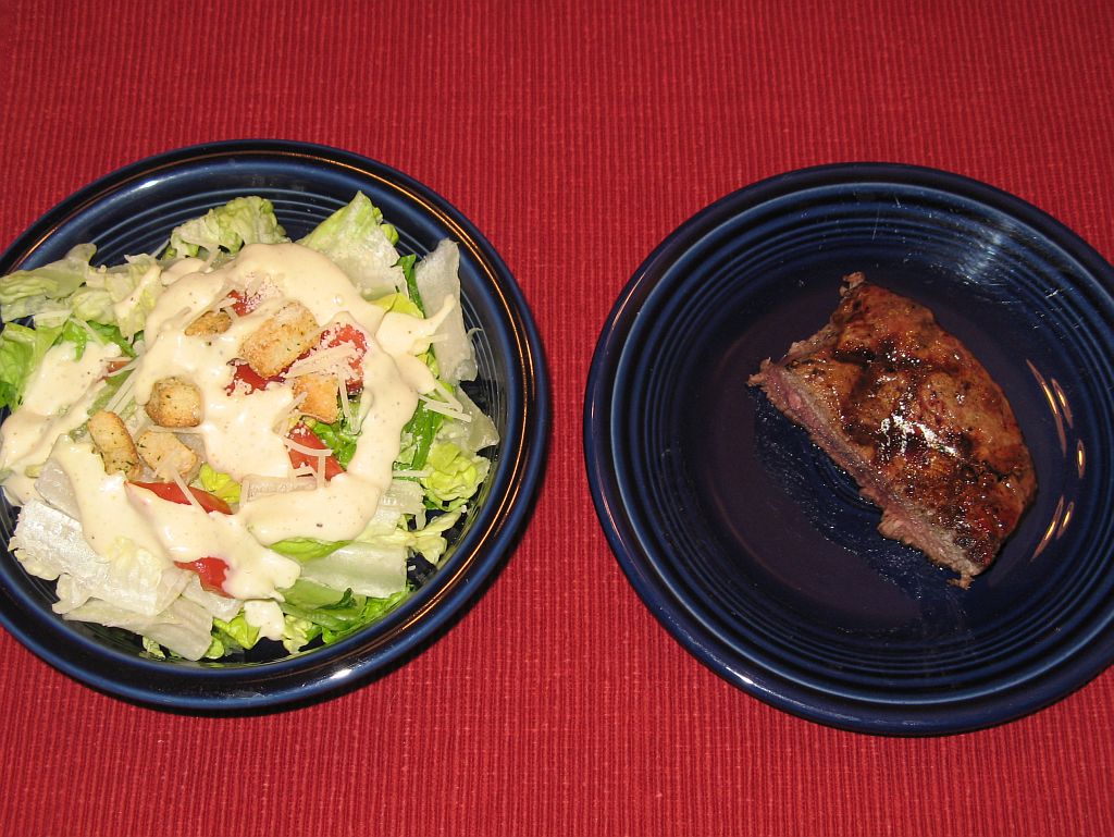 Cesar Salad and Beef Tenderloin Steak