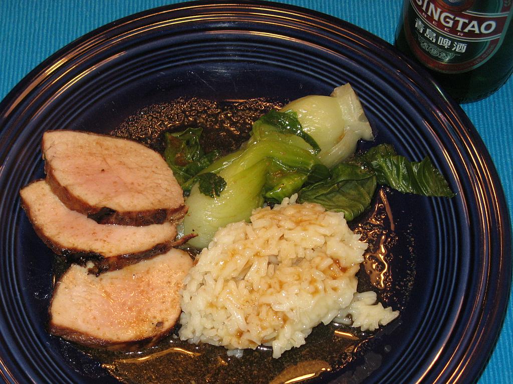 Grilled Asian Pork Loin Filet with Steamed Rice and Bok Choi