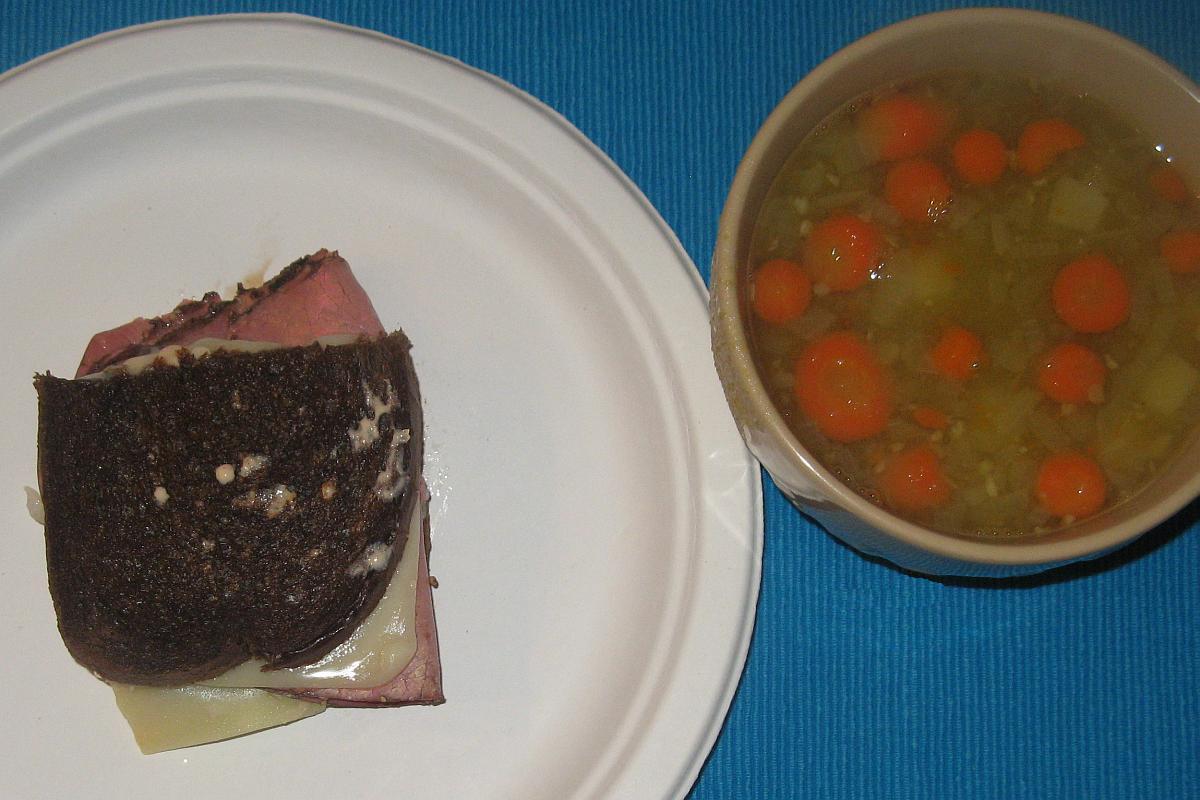 Reuben Sandwiches with Ham and Pea Soup