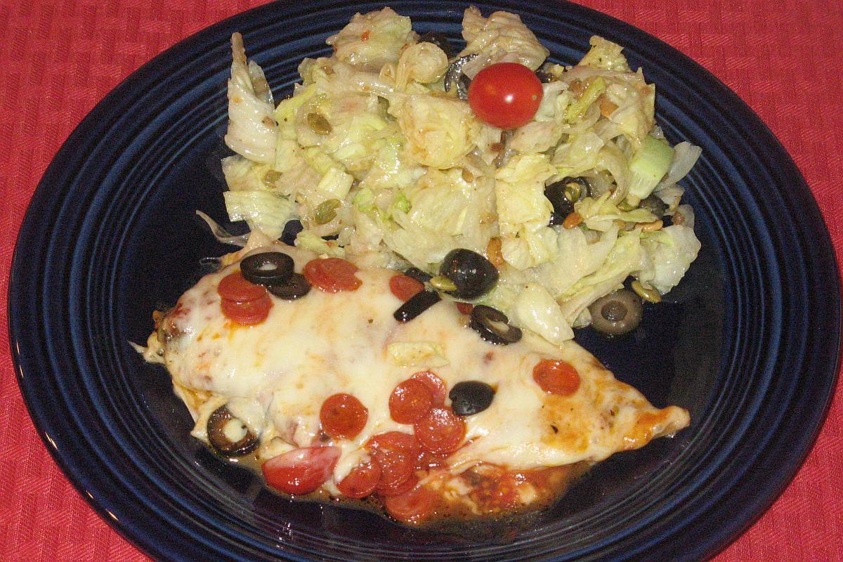 Pizza Chicken Bake and a Salad